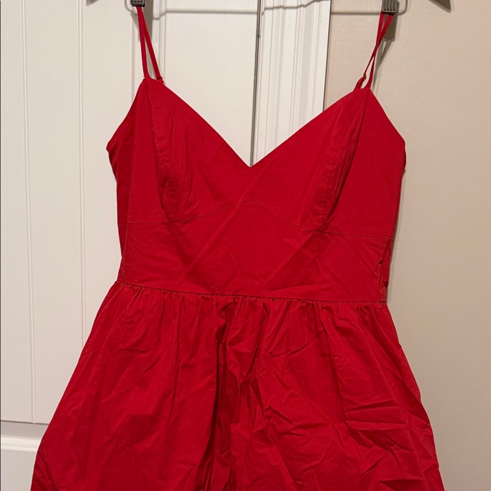 Red Spaghetti-Strap Bubble Mini Dress - Picture 2 of 11
